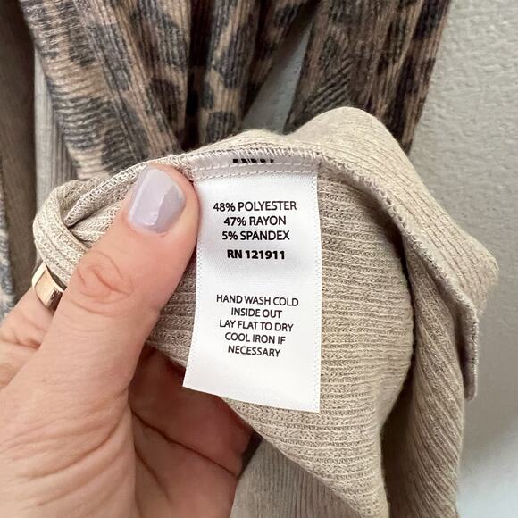 [LNA] Brown Leopard Print Kurt Longline Ribbed Knit Duster Cardigan Size Large L - Picture 12 of 12